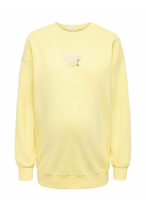 Jasnożółta bluza z okrągłym dekoltem, długimi rękawami, ściągaczami na mankietach i dole oraz napisem "ENJOY" z grafiką plasterka cytryny na piersi.