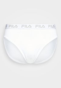 Slip alb din bumbac, cu un elastic pentru talie cu logo-ul gri Fila, având o textură netedă, croială clasică și detalii de cusătură standard.
