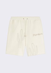 Crème-kleurige shorts van een textuurstof, met cactussen borduursel en een elastische tailleband met een trekkoord. Verfraaid met logo.