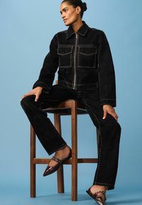 Next ZIP FRONT - REGULAR FIT - Denim jacket - navy blue flocked
