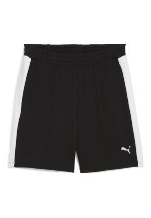 Sorte atletikshorts med hvide sidepaneler, elastisk linning og Puma-logo på venstre nederste ben.