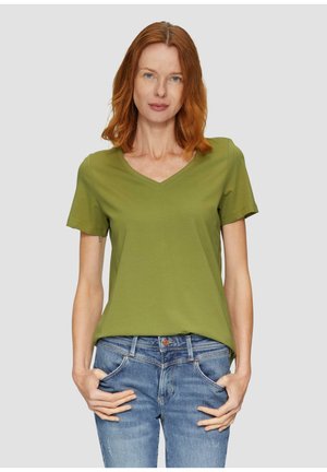 s.Oliver MIT V-AUSSCHNITT - T-shirt basic - guacamole