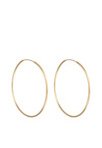 Goldfarbene Metall-Hoops Ohrringe mit einem glatten, runden Design. Die Kreolen sind dünn und verfügen über einen einfachen Verschluss für sicheren Tragekomfort.