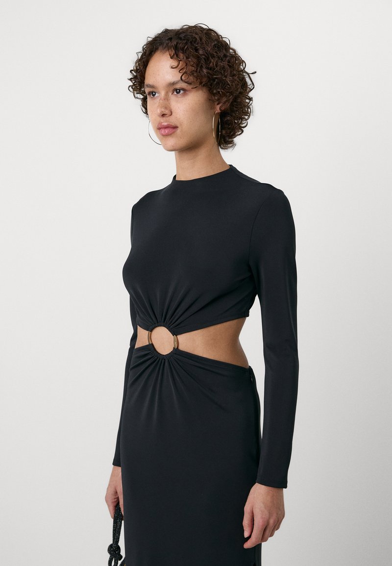 long cardigan with a dress Black Ribbed Sleeveless Dress Cardigan Set