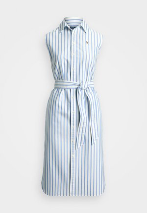 Polo Ralph Lauren BELTED STRIPED OXFORD SHIRTDRESS - Skjortekjole - white/lake blue