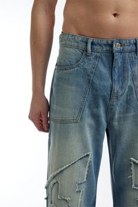 FAVELA FABRIC PATCH - Laisvi džinsai - blue washed