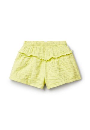 Shorts jaunes pâles en tissu texturé, dotés d'une taille froncée et d'une coupe ample avec une taille élastiquée.