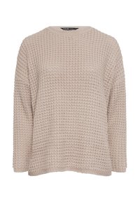 Maglione lavorato a maglia beige chiaro con un motivo testurizzato, collo rotondo e maniche lunghe; vestibilità rilassata con spacchi laterali all'orlo.