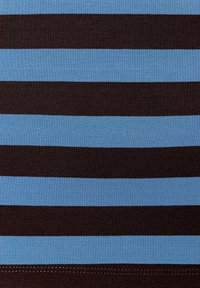 Nahaufnahme eines Stoffes mit horizontalen Streifen, die abwechselnd Himmelblau und Dunkelbraun sind.