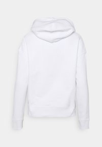 Sweat-shirt à capuche blanc uni vu de dos avec manches longues et poignets et ourlet côtelés.
