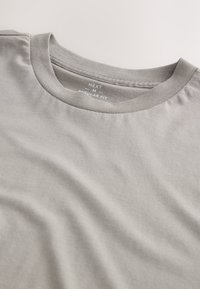 Gray cotton t-shirt with a crew neck and relaxed fit. Features subtle texture and "NEXT M REGULAR FIT" label at the neckline.