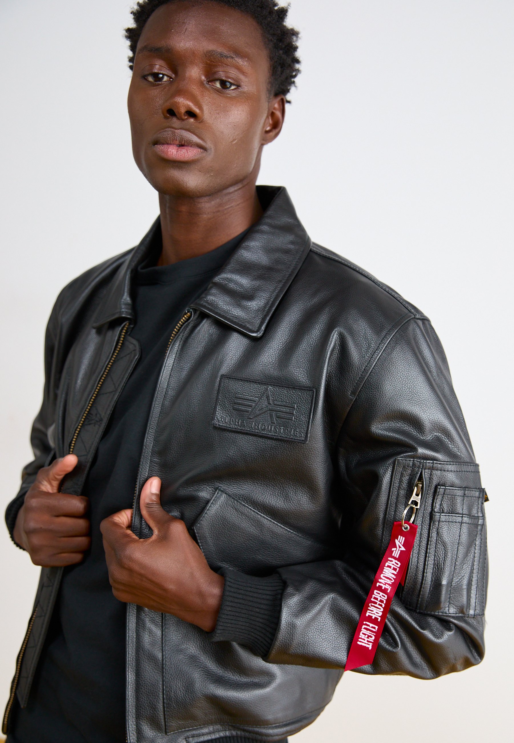 ALPHA INDUSTRIES レザー ジャケット Alpha Industries Leather jacket - black - Zalando