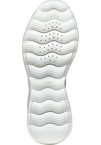 Suola in gomma bianca con un motivo ondulato e fori di ventilazione. Caratterizza il nome del marchio "GEOX" impresso di lato per identificazione.