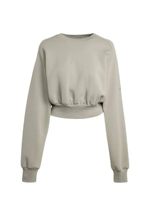 Lichtgrijze, cropped sweatshirt gemaakt van zachte stof, met lange mouwen, een ronde hals en een gerimpelde taille voor een aansluitende look.