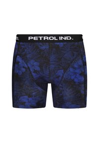 Boxers en motif noir et bleu avec une ceinture élastique de marque PETROL IND. Fabriqués en tissu extensible et lisse.