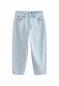 Ljust blå denimjeans med avslappnad passform, prydda med veck, fem fickor och detaljer i kopparfärg. Mjuk textur, raka ben.