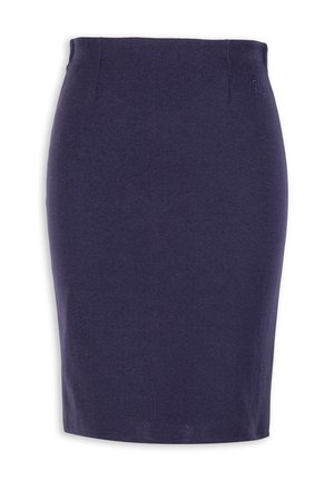 Gonna a matita navy realizzata in tessuto elasticizzato, con una texture liscia, vita alta e un logo ricamato discreto vicino alla parte superiore.