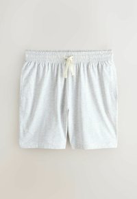 Short en coton gris clair avec taille élastique et cordon crème, posé à plat sur une surface claire.