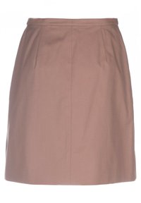 Hame panjang lutut berbentuk A yang terbuat dari kain mauve lembut dengan lipatan halus di pinggang dan tekstur yang halus. Tidak ada kancing atau saku yang terlihat.