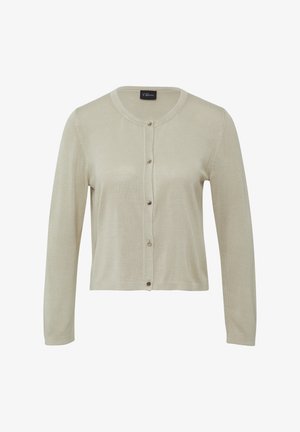 Beige lange mouwen cardigan gemaakt van lichte brei stof, met een ronde hals, zeven knopen aan de voorkant en een cropped zoom.