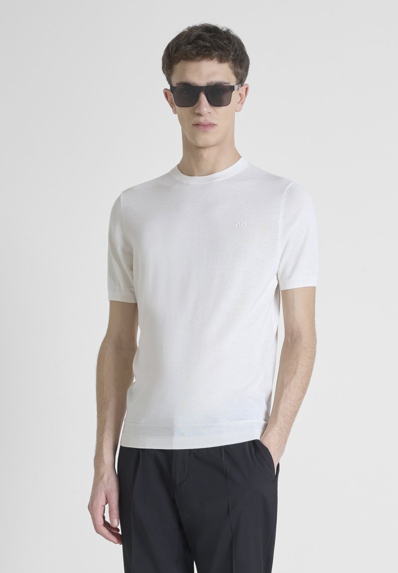 Antony Morato REGULAR FIT IN BLEND SOFT WITH FOAM LOGO PRINT - Camiseta básica - cream