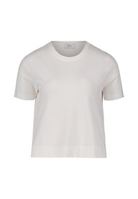 Biała, krótko rękawowa koszulka z miękkiej bawełny, z okrągłym dekoltem i lekko skróconym krojem. Gładka tekstura, minimalistyczny design.