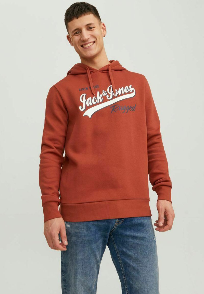 Jack & Jones - JJELOGO HOOD - Džemperis su gobtuvu - cinnabar, Padidinti