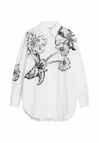 Camicia bianca con bottoni caratterizzata da grandi illustrazioni floreali nere sul lato sinistro. Tessuto morbido, maniche lunghe e design dalla vestibilità rilassata.