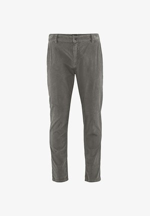 Grijze corduroy broek met een recht model, voorzien van een knoopsluiting en verticale ribbelstructuur. Standaard lage taille, geen decoratieve accenten.