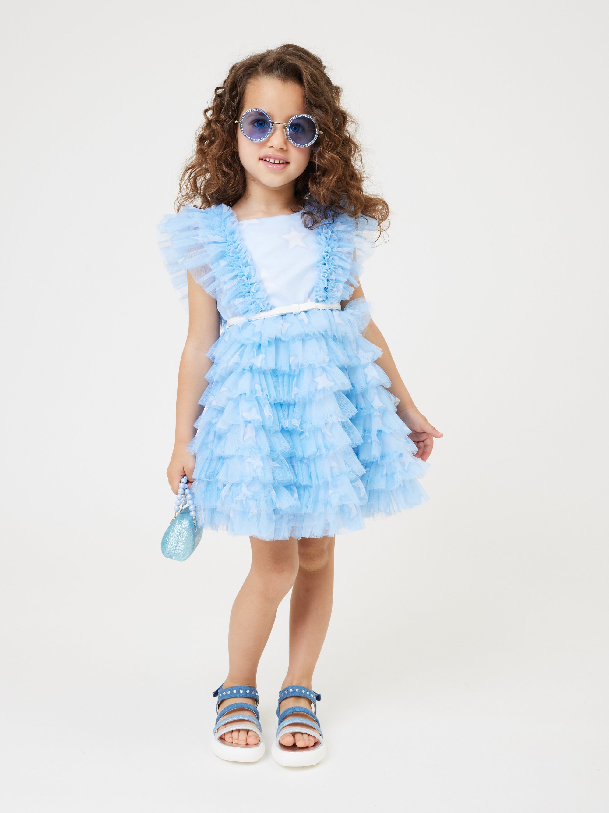 Abito Estivo Ragazza Con Fiocco Schiena - Vestito Principessa Azzurro - Foto 6
