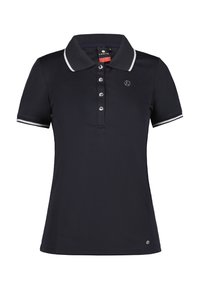 Námornícky polo tričko s klasickým límcem, pěti knoflíkovou légou, bílými akcenty na límci a rukávech a malým logem na prsou.