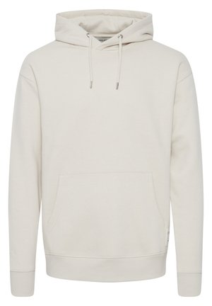 Lichtbeige hoodie in zachte katoenmix, met een voorzak, ribgebreide manchetten en een capuchon met trekkoord en metalen uiteinden.