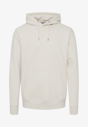 Lichtbeige hoodie in zachte katoenmix, met een voorzak, ribgebreide manchetten en een capuchon met trekkoord en metalen uiteinden.