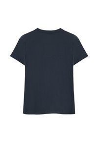T-shirt in cotone blu navy con scollo rotondo e maniche corte. Il retro è semplice con orlo dritto e una consistenza morbida.