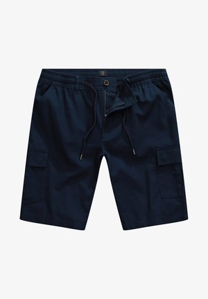 Marineblå cargo shorts lavet af letvægtsstof, med elastisk talje, snor, knaplukning og to sidelommer.