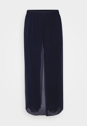 Navy blauwe, doorzichtige maxi-skirt met een elastische tailleband, voorzien van twee zijsplitsingen en een vloeiende silhouet. Glad textuur, lichtgewicht stof.