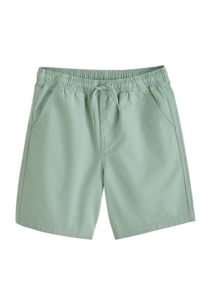 Lysegrønne afslappede shorts med elastisk talje, snøre og sidelommer, vist fladt på en hvid baggrund.