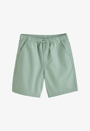 Lysegrønne afslappede shorts med elastisk talje, snøre og sidelommer, vist fladt på en hvid baggrund.