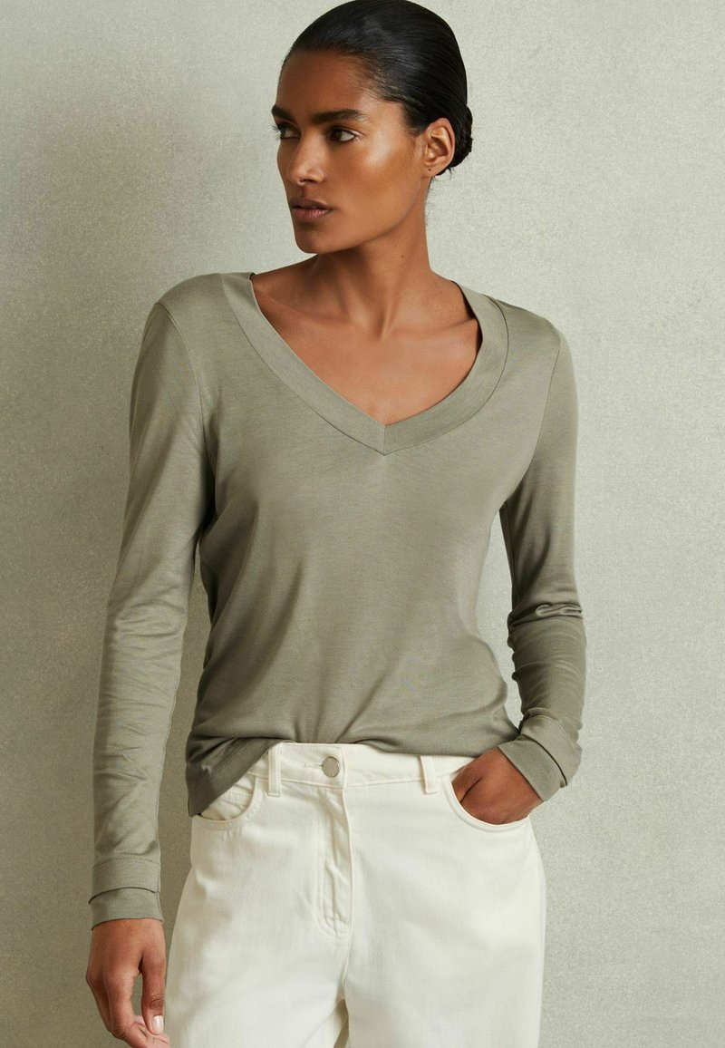 Reiss REGULAR FIT - BRADY V-NECK - Hosszú ujjú felső - sage