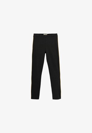 Sorte leggins med elastisk talje og kontrastfarvede gule sidelister. Fremstillet af et blødt, strækbart materiale for komfort.