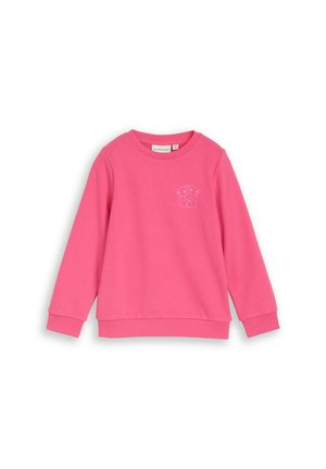 Helles pinkfarbenes Sweatshirt mit langen Ärmeln und Rundhalsausschnitt, mit gerippten Bündchen und Saum, mit einer kleinen Koala-Stickerei auf der linken Brust.