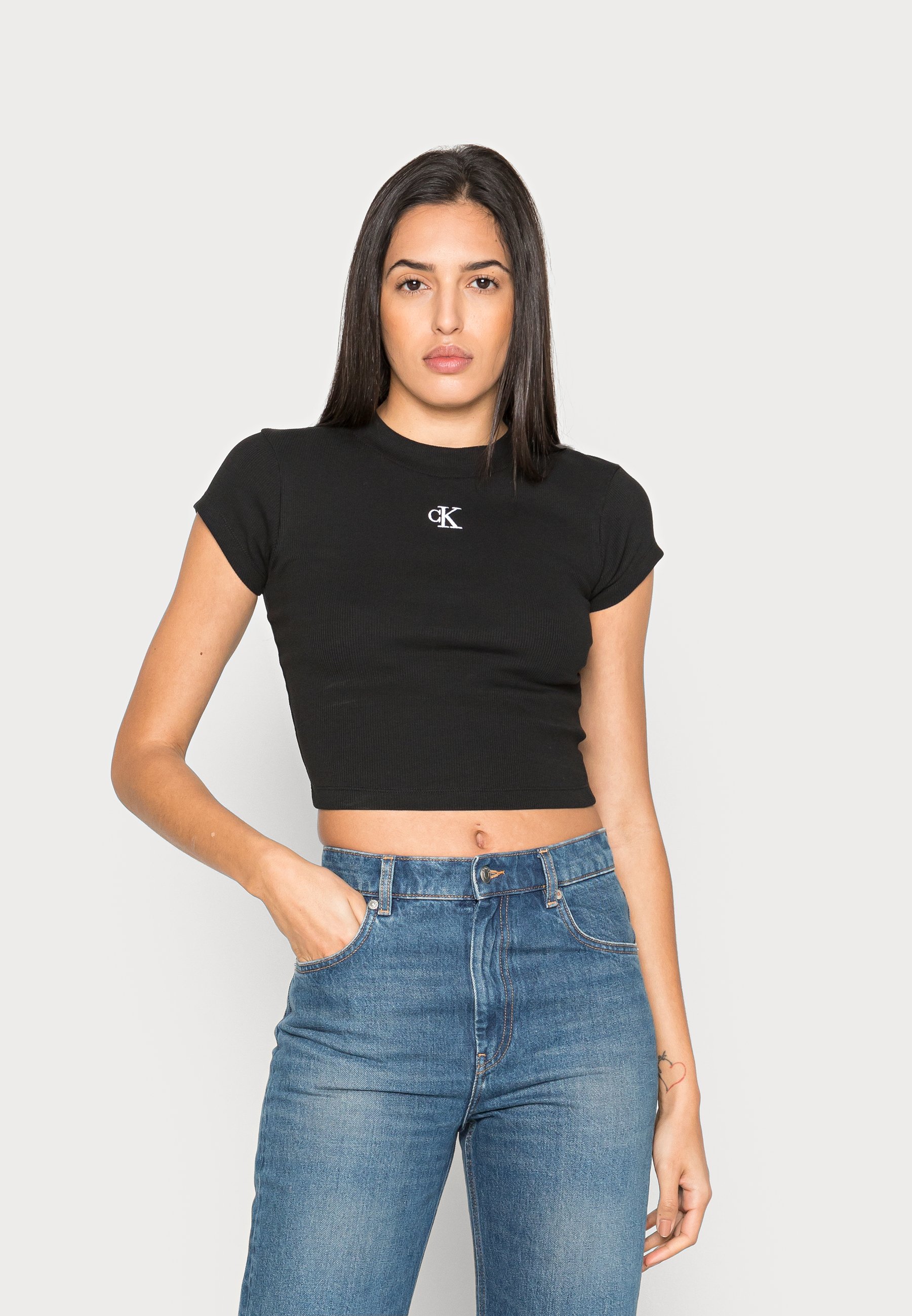 Calvin Klein Jeans CROPPED SLIM TEE - Basic T-shirt - black - Zalando