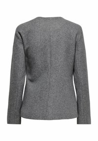 Grijze wollen blazer met een strakke silhouet, lange mouwen en een ronde halslijn. Voorzien van zichtbare naden en een gladde, gestructureerde afwerking.