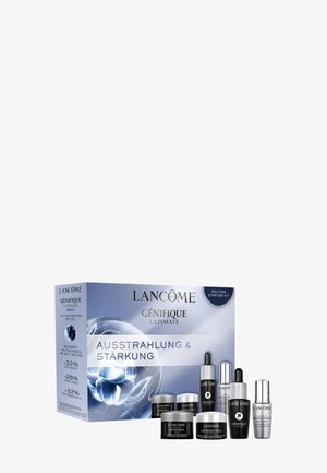 Lancôme Génifique Ultimate huidverzorgingsstarterkit met serums, crèmes en oogbehandelingen voor stralendheid en versterking, in blauwe verpakking.