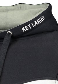 Felpa nera con interno grigio chiaro, coulisse con punta metallica e "KEY LARGO" ricamato in bianco sul colletto.