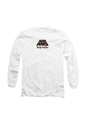 White long-sleeve shirt featuring the "Star Wars" logo in bold black font with orange accents and Japanese text underneath.