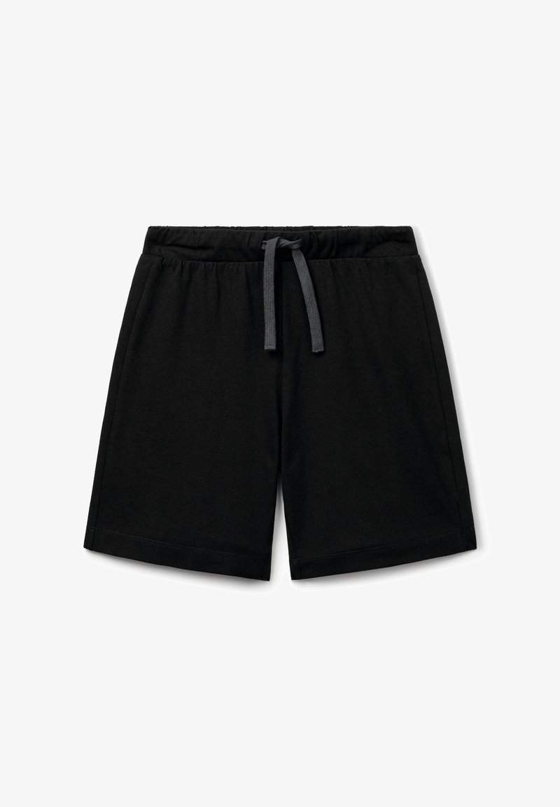 Zwarte katoenen shorts met een elastische tailleband en een grijze trekkoord. Casual ontwerp met rechte benen en geen zakken. Fluweelzachte textuur.