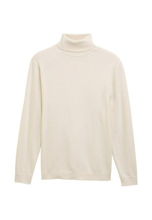 Svetlo béžový rolák vyrobený z mäkkej, rebrovanej látky. Má dlhé rukávy a priliehavý strih. Žiadne viditeľné vzory ani akcenty.