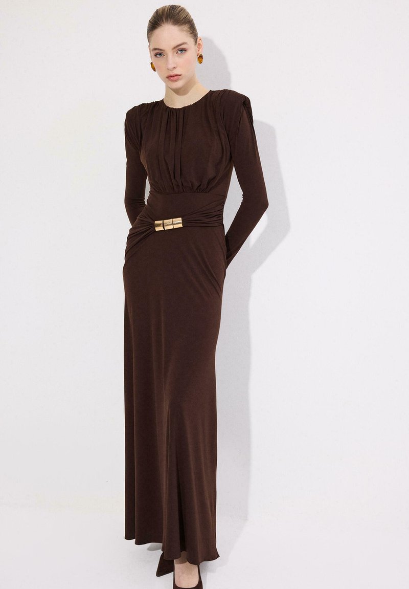 brown dress with gold belt Ashley Lauren Formal Dresses Gold main image 1