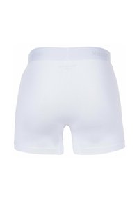 Boxer in cotone bianco con una morbida fascia in vita che presenta un discreto dettaglio del logo in rilievo. Design semplice e senza cuciture, senza motivi aggiuntivi.